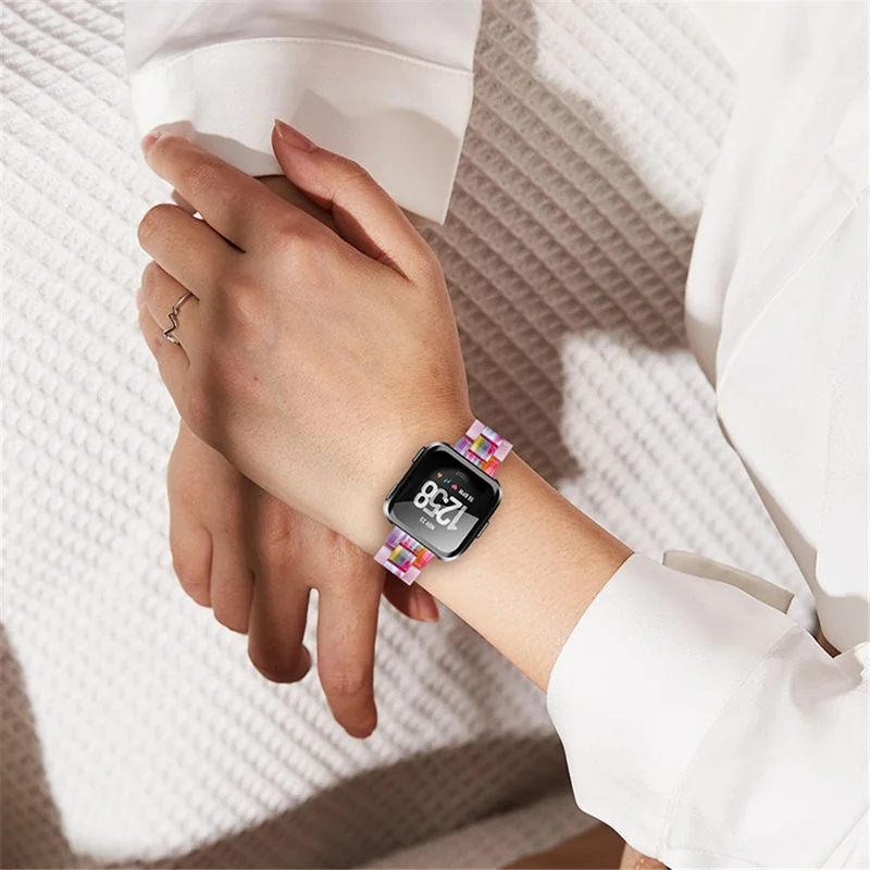 Rust-proof Color Splicing Resin Strap 3 Beads Watchband with Butterfly Buckle for Fitbit Versa 2/Fitbit Versa/Versa Lite/Versa SE - Glitter Pink/Colorful