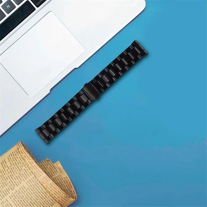 Quick Release 3 Beads Resin Watch Strap with Stainless Steel Folding Clasp for Fitbit Versa 2/Fitbit Versa/Versa Lite/Versa SE - Black