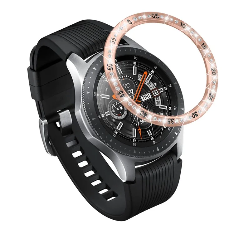 Protective Stainless Steel Watch Bezel Ring Cover with Shiny Rhinestone Decor for Samsung Galaxy Watch4 Classic 46mm - Rose Gold