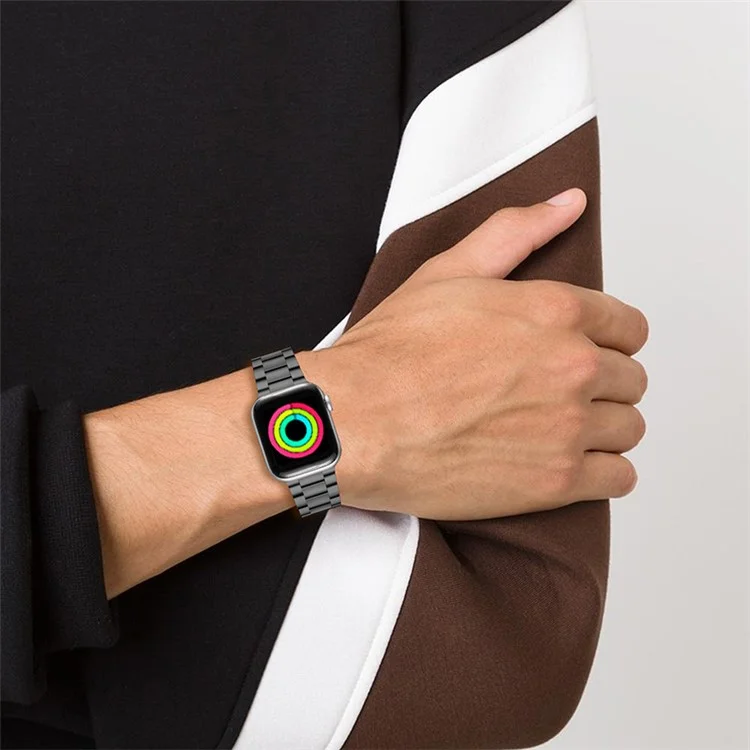 Montre intelligente en acier inoxydable 3 perles Bracelet en métal pour Apple Watch Series 10 46mm / Ultra 2 Ultra 49mm / 9 8 7 45mm / SE (2023) SE (2022) SE 6 5 4 44mm / 3 2 1 42mm - Noir