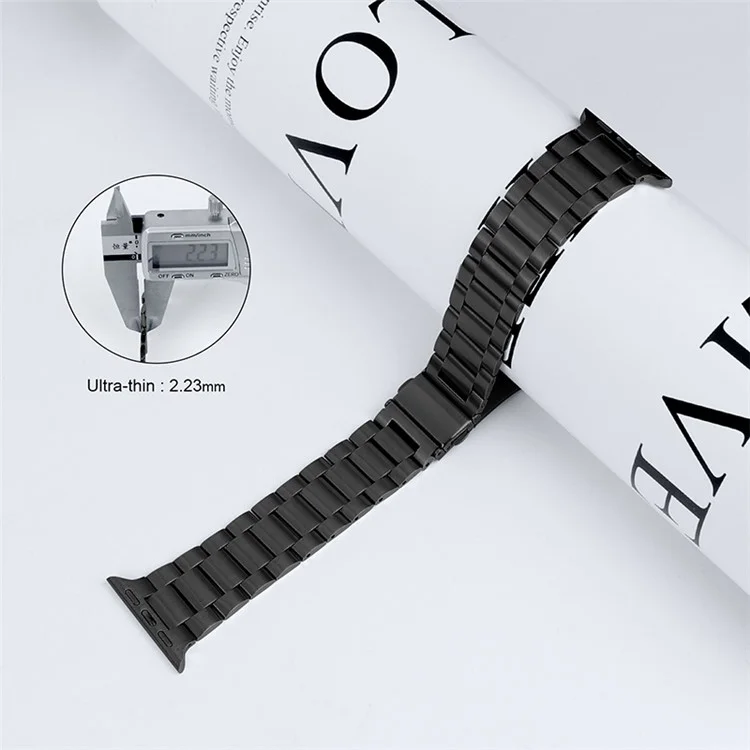 Montre intelligente en acier inoxydable 3 perles Bracelet en métal pour Apple Watch Series 10 46mm / Ultra 2 Ultra 49mm / 9 8 7 45mm / SE (2023) SE (2022) SE 6 5 4 44mm / 3 2 1 42mm - Noir
