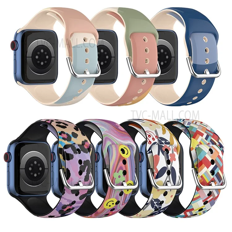 Multi-Color Flexible Silicone Replacement Watch Strap for Apple Watch Series 10 42mm / 9 8 7 41mm / 6 5 4 SE SE (2022) SE (2023) 40mm / 3 2 1 38mm - Colorful Grid