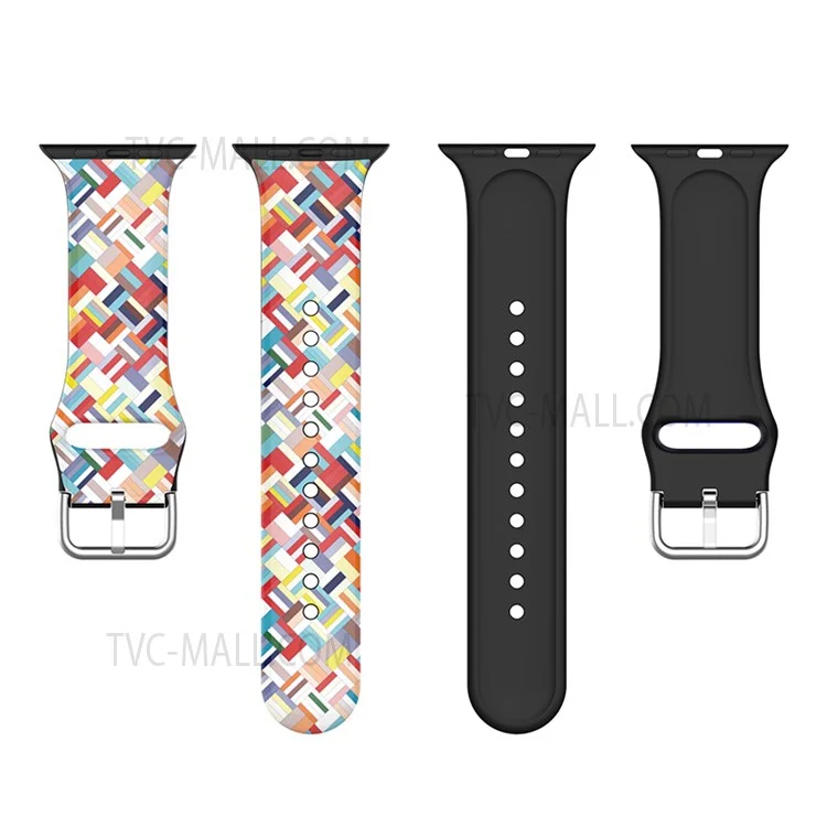 Multi-Color Flexible Silicone Replacement Watch Strap for Apple Watch Series 10 42mm / 9 8 7 41mm / 6 5 4 SE SE (2022) SE (2023) 40mm / 3 2 1 38mm - Colorful Grid