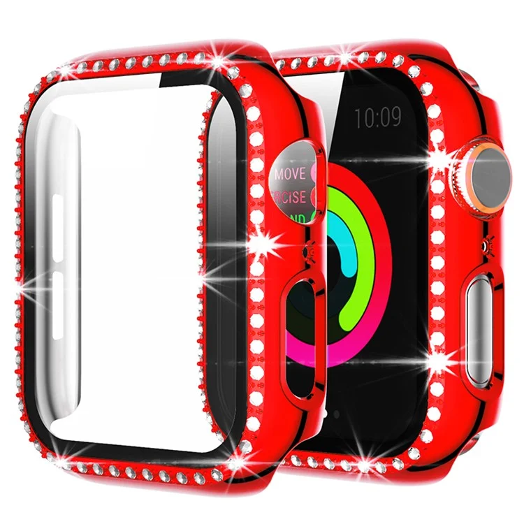 Scratch-resistant Rhinestone Watch Frame Protector for Apple Watch Series 4 / 5 / 6 44mm / SE 44mm / SE (2022) 44mm - Red