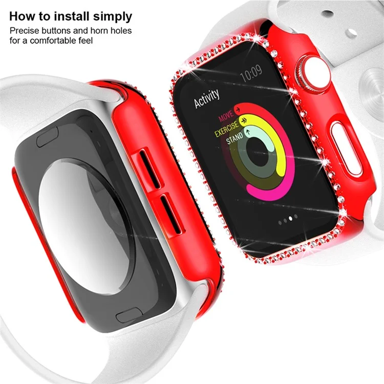 Scratch-resistant Rhinestone Watch Frame Protector for Apple Watch Series 4 / 5 / 6 44mm / SE 44mm / SE (2022) 44mm - Red