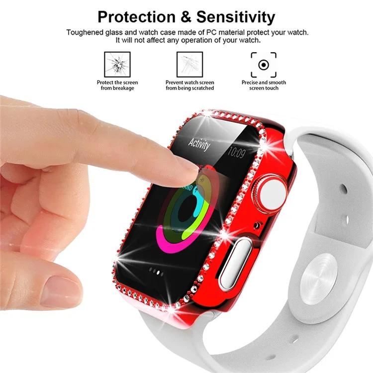 Scratch-resistant Rhinestone Watch Frame Protector for Apple Watch Series 4 / 5 / 6 44mm / SE 44mm / SE (2022) 44mm - Red