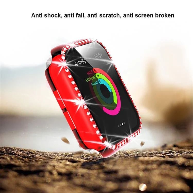 Scratch-resistant Rhinestone Watch Frame Protector for Apple Watch Series 4 / 5 / 6 44mm / SE 44mm / SE (2022) 44mm - Red
