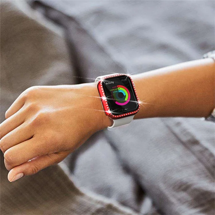 Scratch-resistant Rhinestone Watch Frame Protector for Apple Watch Series 4 / 5 / 6 44mm / SE 44mm / SE (2022) 44mm - Red