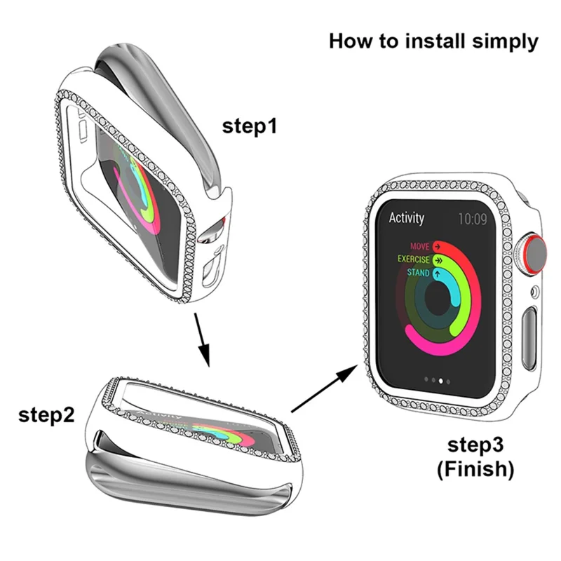 Skånskydd med strass för Apple Watch Series SE3 / SE2 / SE1 / 6 / 5 / 4 44 mm - Grå