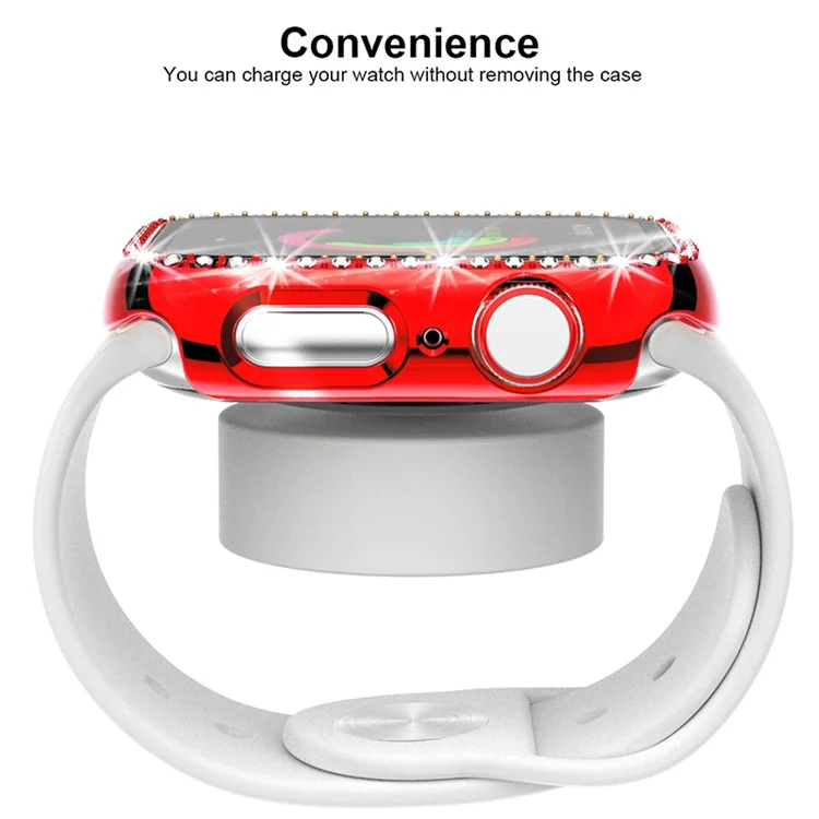 Protector De Caja De Reloj Inteligente De Decoración De Diamantes De Imitación Elegante Para La Serie De Relojes De Apple 3/2/1 38mm - Rojo