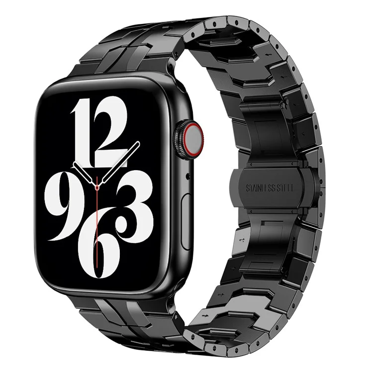 Adjustable Stainless Steel Strap Metal Watchband for Apple Watch Ultra 2 49mm / Series 9 45mm / SE (2023) 44mm / Ultra 49mm / Series 8 45mm / 7 45mm / Watch Series 6 / SE 44mm / SE (2022) 44mm / 5 / 4 44mm / Watch Series 3 / 2 / 1 42mm - Black