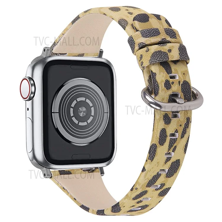 Fashion Leopard Pattern Watchband Top Layer Cowhide Genuine Leather Round Tail Strap for Apple Watch Series 8 41mm / Series 7 41mm / Series 6 / 5 / 4 / SE / SE(2022) 40mm / Watch Series 1 / 2 / 3 38mm - Army Green Leopard