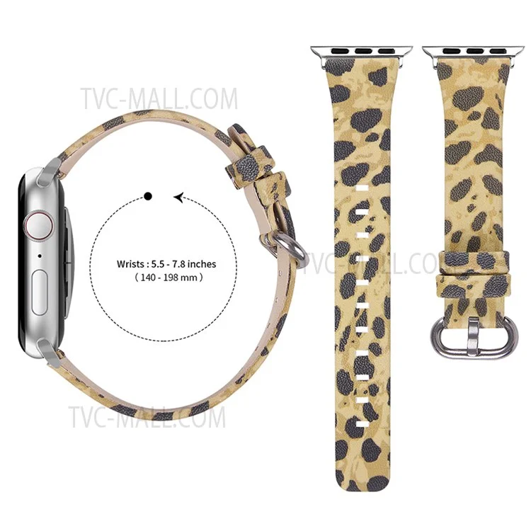 Fashion Leopard Pattern Watchband Top Layer Cowhide Genuine Leather Round Tail Strap for Apple Watch Series 8 41mm / Series 7 41mm / Series 6 / 5 / 4 / SE / SE(2022) 40mm / Watch Series 1 / 2 / 3 38mm - Army Green Leopard