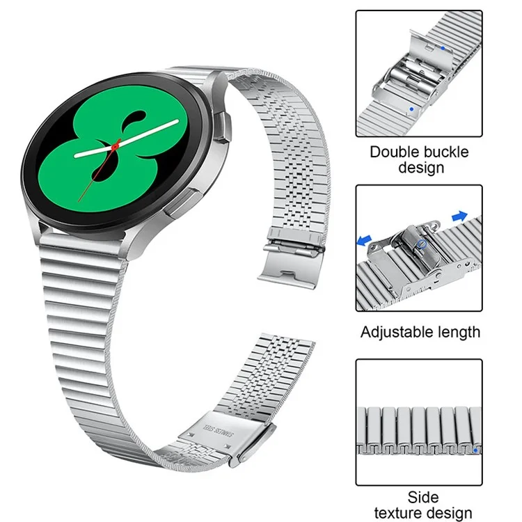 Doble Hebilla Lateral Con Textura De Acero Inoxidable Reloj Pulsera De Muñeca Correa Para Samsung Galaxy Watch4 Classic 42mm 46mm / Galaxy Watch Active / Galaxy Watch Active2 40mm 44mm - Plata