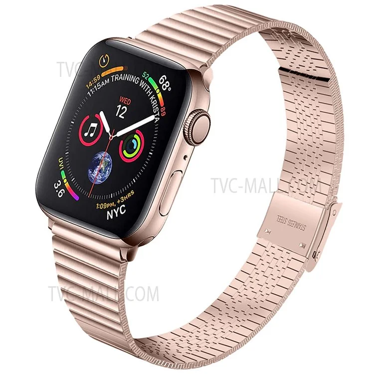 Side Textured Adjustable Stainless Steel Watch Band with Double Buckle Design for Apple Watch Series 10 46mm / Ultra 2 Ultra 49mm / 9 8 7 45mm / SE (2023) SE (2022) SE 6 5 4 44mm / 3 2 1 42mm - Pink Gold