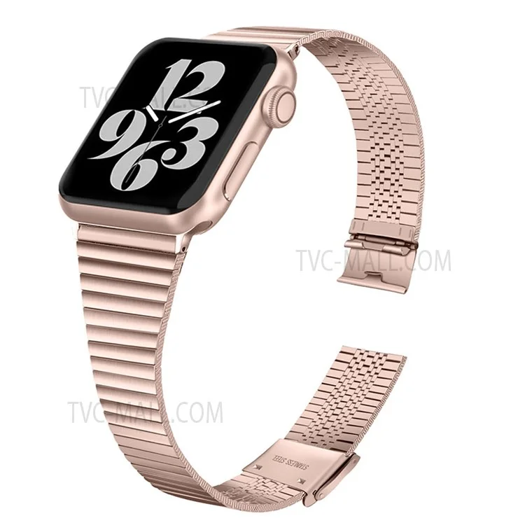 Side Textured Adjustable Stainless Steel Watch Band with Double Buckle Design for Apple Watch Series 10 46mm / Ultra 2 Ultra 49mm / 9 8 7 45mm / SE (2023) SE (2022) SE 6 5 4 44mm / 3 2 1 42mm - Pink Gold