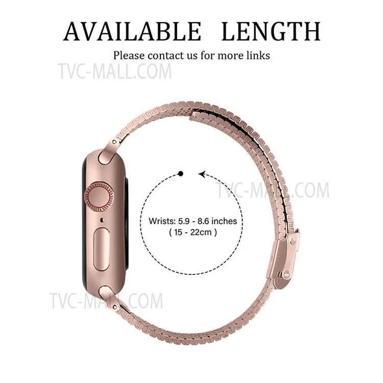 Side Textured Adjustable Stainless Steel Watch Band with Double Buckle Design for Apple Watch Series 10 46mm / Ultra 2 Ultra 49mm / 9 8 7 45mm / SE (2023) SE (2022) SE 6 5 4 44mm / 3 2 1 42mm - Pink Gold
