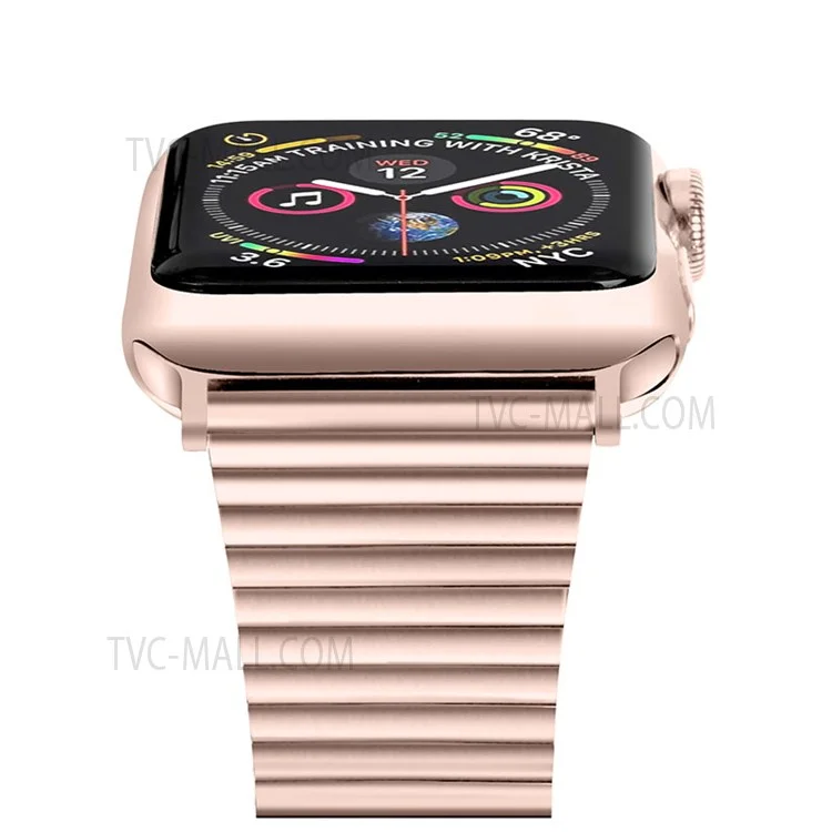 Side Textured Adjustable Stainless Steel Watch Band with Double Buckle Design for Apple Watch Series 10 46mm / Ultra 2 Ultra 49mm / 9 8 7 45mm / SE (2023) SE (2022) SE 6 5 4 44mm / 3 2 1 42mm - Pink Gold