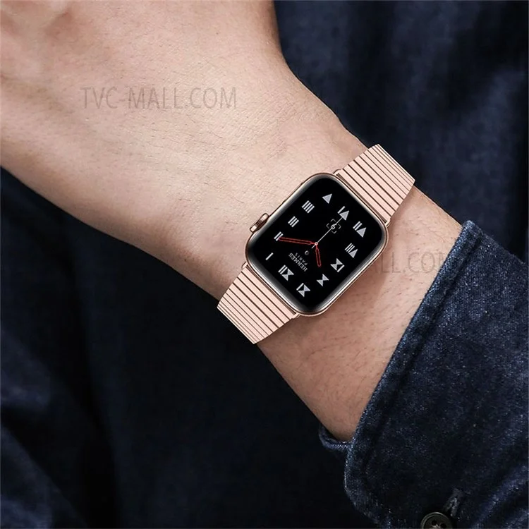 Side Textured Adjustable Stainless Steel Watch Band with Double Buckle Design for Apple Watch Series 10 46mm / Ultra 2 Ultra 49mm / 9 8 7 45mm / SE (2023) SE (2022) SE 6 5 4 44mm / 3 2 1 42mm - Pink Gold