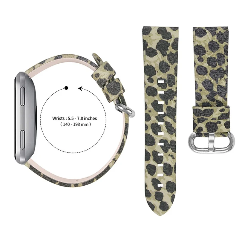 Texture Leopardo Vere la Fascia di Orologi in Pelle di Cuoio Vera Sostituzione Per Fitbit Versa/Versa 2/Versa Lite/Versa - Army Green