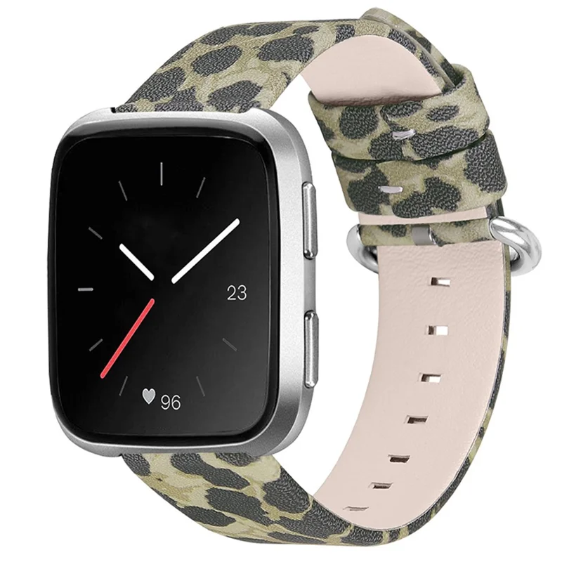 Texture Leopardo Vere la Fascia di Orologi in Pelle di Cuoio Vera Sostituzione Per Fitbit Versa/Versa 2/Versa Lite/Versa - Army Green
