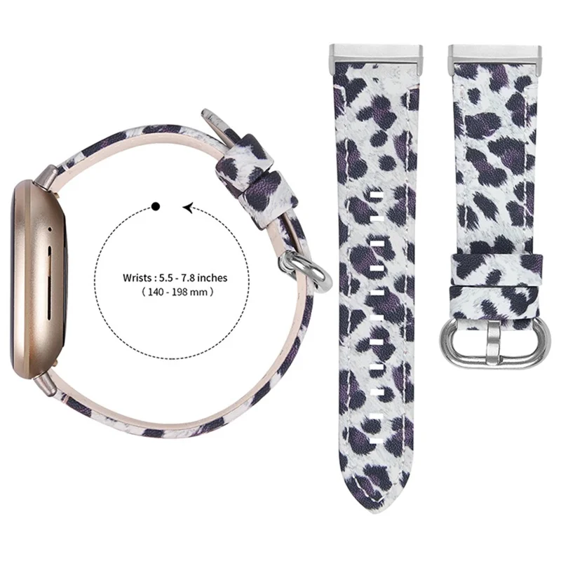 Leopard Texture Genuine Cowhide Leather Adjustable Watch Band Strap for Fitbit Versa 3/Fitbit Sense - Black