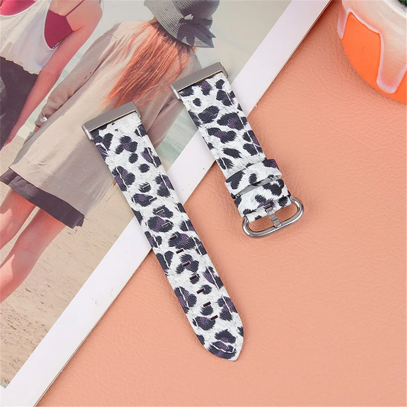 Leopard Texture Genuine Cowhide Leather Adjustable Watch Band Strap for Fitbit Versa 3/Fitbit Sense - Black