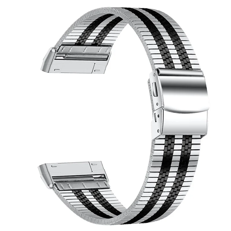 Cinque perline in acciaio inossidabile Cinturino da polso con fibbia posteriore a tartaruga per Fitbit Versa 3/Fitbit Sense - Nero a spicchi