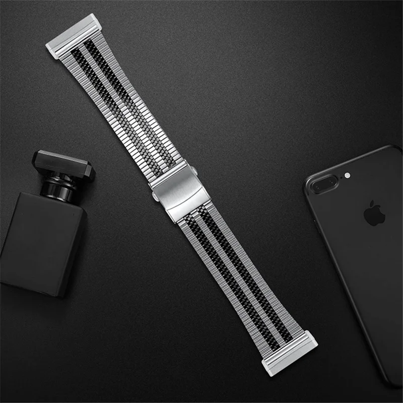 Cinque perline in acciaio inossidabile Cinturino da polso con fibbia posteriore a tartaruga per Fitbit Versa 3/Fitbit Sense - Nero a spicchi