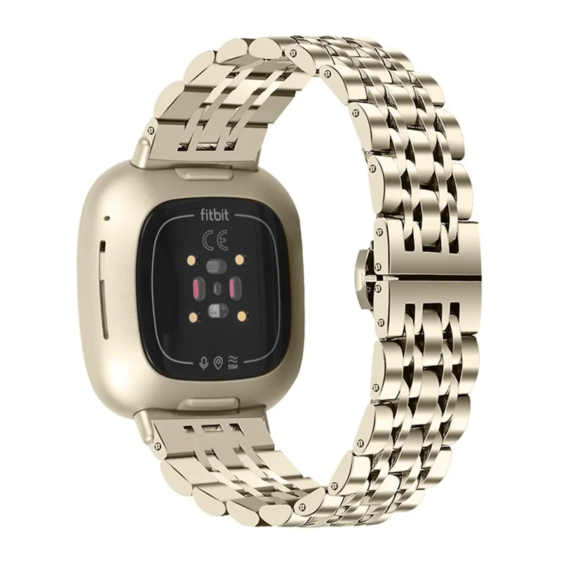 Ersetzbares Edelstahl-Armband mit modischem 7-Perlen-Design für Fitbit Sense/Versa 3 - Champagner Gold