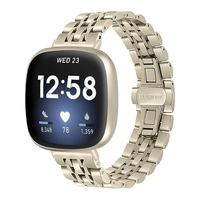 Ersetzbares Edelstahl-Armband mit modischem 7-Perlen-Design für Fitbit Sense/Versa 3 - Champagner Gold