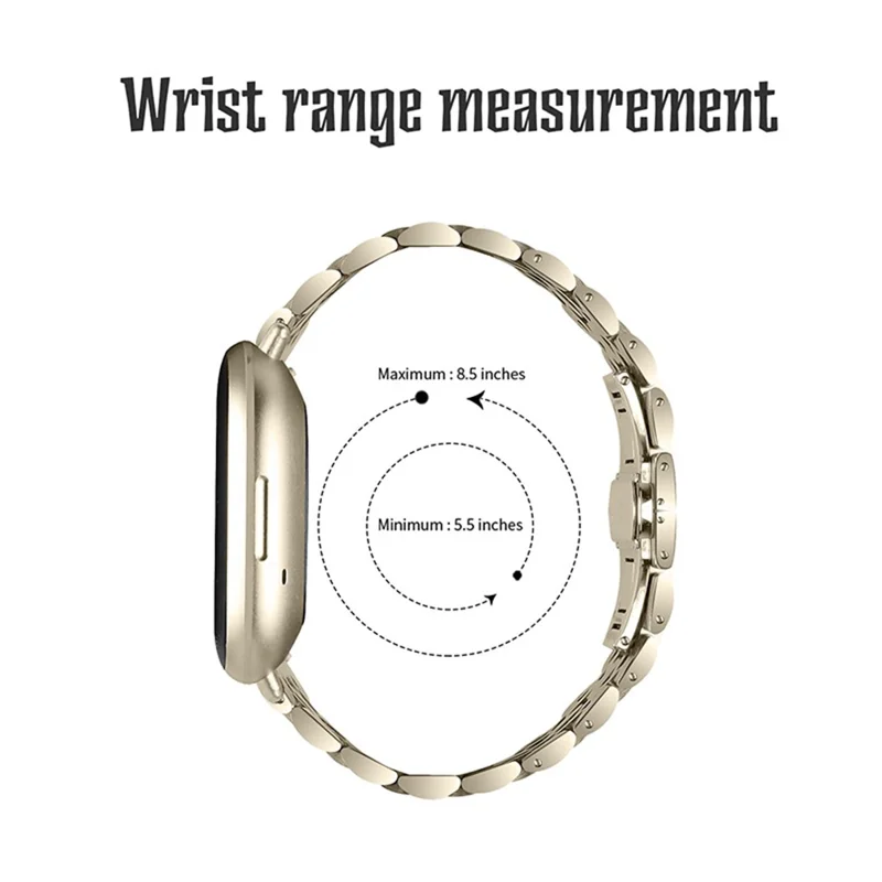 Ersetzbares Edelstahl-Armband mit modischem 7-Perlen-Design für Fitbit Sense/Versa 3 - Champagner Gold