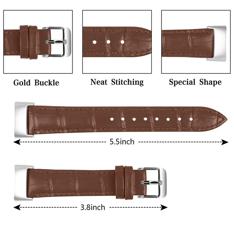 Correia de Relógio Inteligente em Couro Genuíno com Textura de Crocodilo, Ajustável, para Fitbit Charge 6 / 5 - Marrom