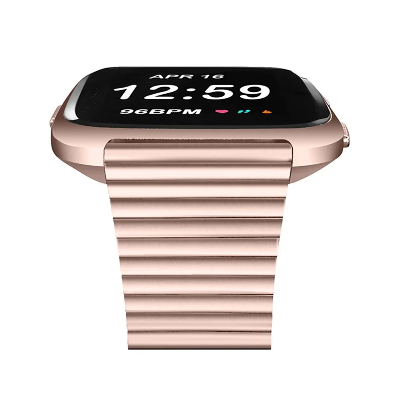 Stylish Stainless Steel Wrist Strap with Double Buckle Side Textured Band Smart Watch Accessory for Fitbit Versa/Versa 2/Versa Lite/Versa SE - Pink Gold