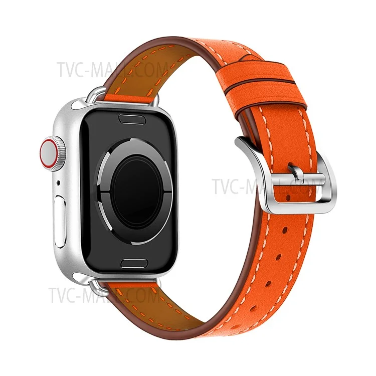Remplacement de la Bande de Montre en Cuir Authentique Respirante Pour Apple Watch Series 7 41mm / Série 6/5/4 / se 40 mm / Watch Series 1/2/3 38 mm - Orange