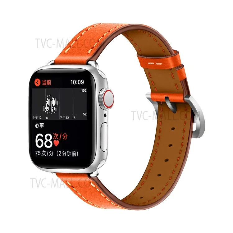 Remplacement de la Bande de Montre en Cuir Authentique Respirante Pour Apple Watch Series 7 41mm / Série 6/5/4 / se 40 mm / Watch Series 1/2/3 38 mm - Orange