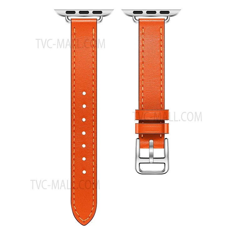 Remplacement de la Bande de Montre en Cuir Authentique Respirante Pour Apple Watch Series 7 41mm / Série 6/5/4 / se 40 mm / Watch Series 1/2/3 38 mm - Orange