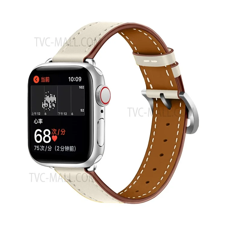 Genuine Leather Soft Watchband for Apple Watch Ultra 2 49mm / Series 9 45mm / SE (2023) 44mm / Ultra 49mm / Series 8 45mm / 7 45mm / Watch Series 6 /  SE 44mm / SE (2022) 44mm / 5 / 4 44mm / Watch Series 3 / 2 / 1 42mm - White