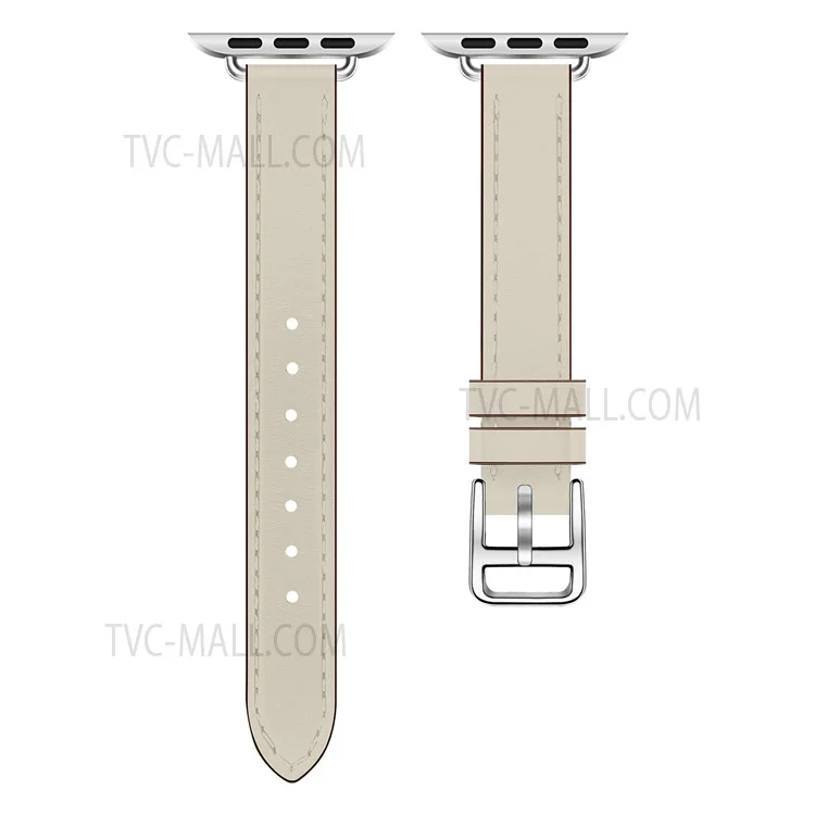 Genuine Leather Soft Watchband for Apple Watch Ultra 2 49mm / Series 9 45mm / SE (2023) 44mm / Ultra 49mm / Series 8 45mm / 7 45mm / Watch Series 6 /  SE 44mm / SE (2022) 44mm / 5 / 4 44mm / Watch Series 3 / 2 / 1 42mm - White