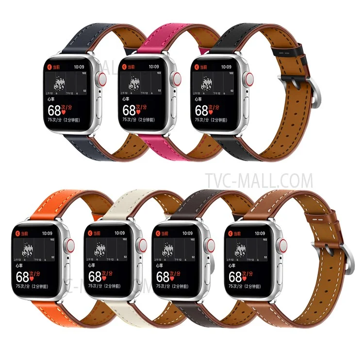Genuine Leather Soft Watchband for Apple Watch Ultra 2 49mm / Series 9 45mm / SE (2023) 44mm / Ultra 49mm / Series 8 45mm / 7 45mm / Watch Series 6 /  SE 44mm / SE (2022) 44mm / 5 / 4 44mm / Watch Series 3 / 2 / 1 42mm - White