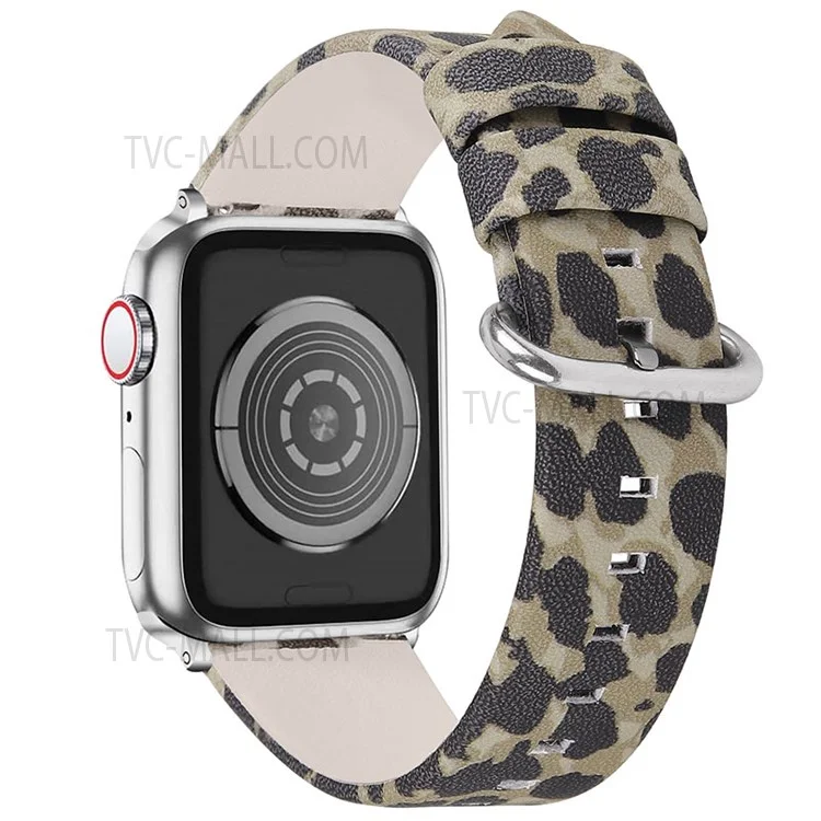 iWatch Leopard Pattern Top Layer Cowhide Genuine Leather Wrist Bracelet Pointed Tail Watchband for Apple Watch Ultra 2 49mm / Series 9 45mm / SE (2023) 44mm / Ultra 49mm / Series 8 45mm / 7 45mm / Watch Series 6 /  SE 44mm / SE (2022) 44mm / 5 / 4 44mm / Watch Series 3 / 2 / 1 42mm - Army Green Leop