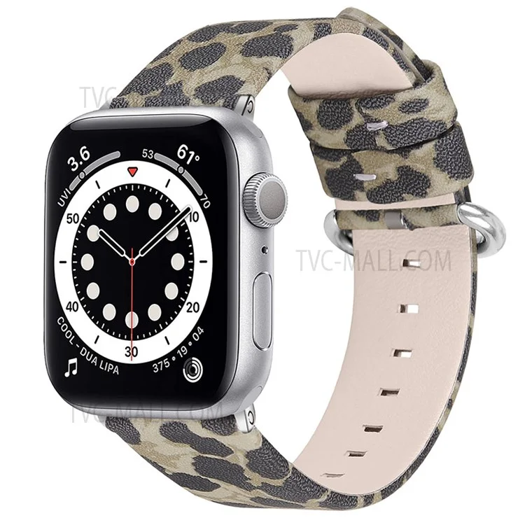 iWatch Leopard Pattern Top Layer Cowhide Genuine Leather Wrist Bracelet Pointed Tail Watchband for Apple Watch Ultra 2 49mm / Series 9 45mm / SE (2023) 44mm / Ultra 49mm / Series 8 45mm / 7 45mm / Watch Series 6 /  SE 44mm / SE (2022) 44mm / 5 / 4 44mm / Watch Series 3 / 2 / 1 42mm - Army Green Leop
