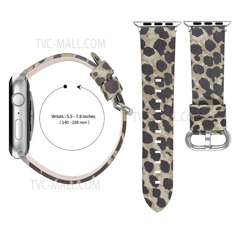 iWatch Leopard Pattern Top Layer Cowhide Genuine Leather Wrist Bracelet Pointed Tail Watchband for Apple Watch Ultra 2 49mm / Series 9 45mm / SE (2023) 44mm / Ultra 49mm / Series 8 45mm / 7 45mm / Watch Series 6 /  SE 44mm / SE (2022) 44mm / 5 / 4 44mm / Watch Series 3 / 2 / 1 42mm - Army Green Leop