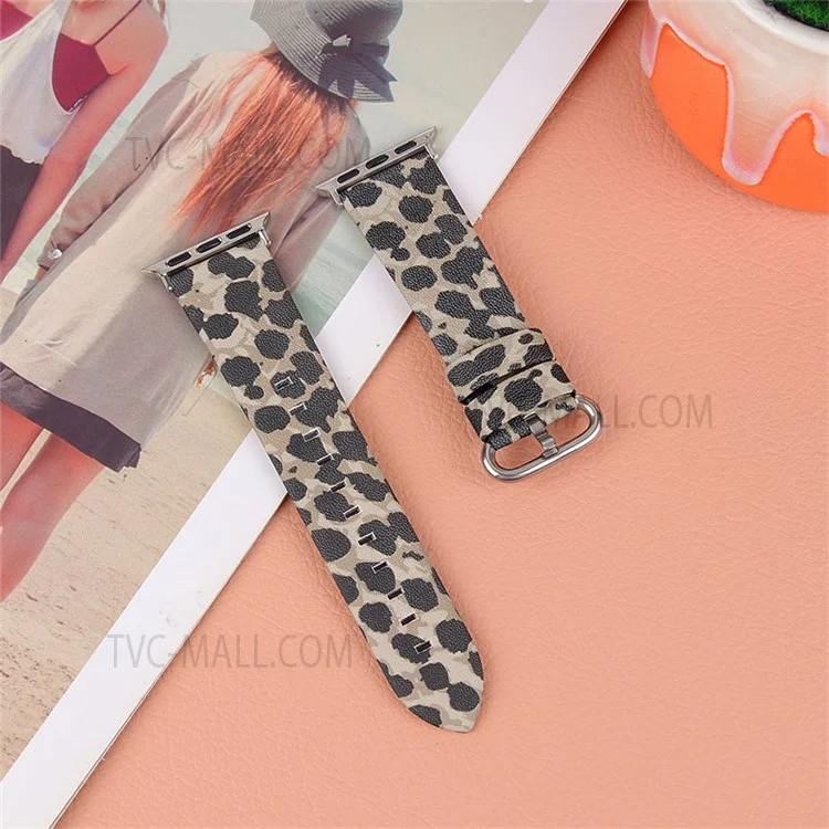 iWatch Leopard Pattern Top Layer Cowhide Genuine Leather Wrist Bracelet Pointed Tail Watchband for Apple Watch Ultra 2 49mm / Series 9 45mm / SE (2023) 44mm / Ultra 49mm / Series 8 45mm / 7 45mm / Watch Series 6 /  SE 44mm / SE (2022) 44mm / 5 / 4 44mm / Watch Series 3 / 2 / 1 42mm - Army Green Leop