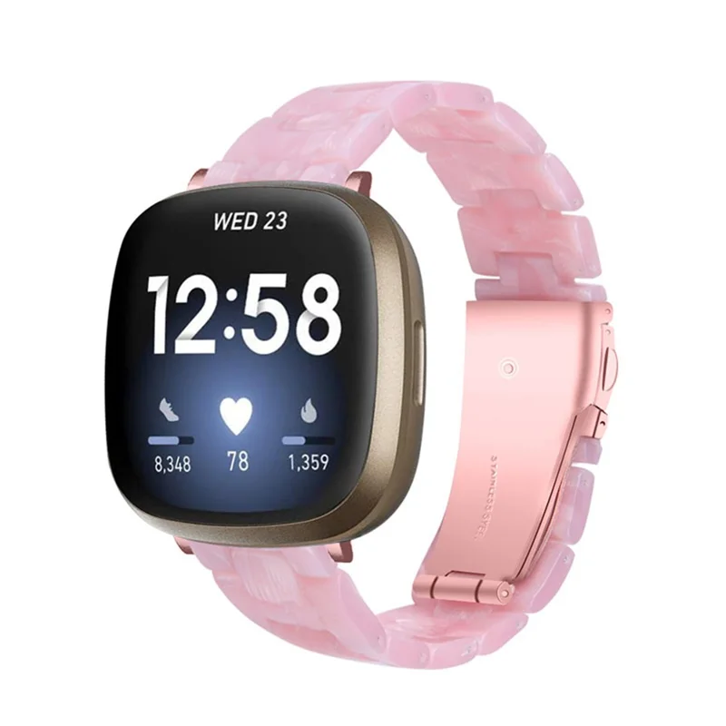 3 Beads Resin Watch Bands Stainless Steel Buckle Replacement Watch Strap for Fitbit Versa 3 / Fitbit Sense - Pearl Light Pink