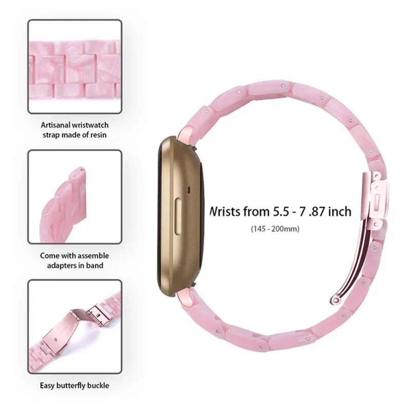 3 Beads Resin Watch Bands Stainless Steel Buckle Replacement Watch Strap for Fitbit Versa 3 / Fitbit Sense - Pearl Light Pink