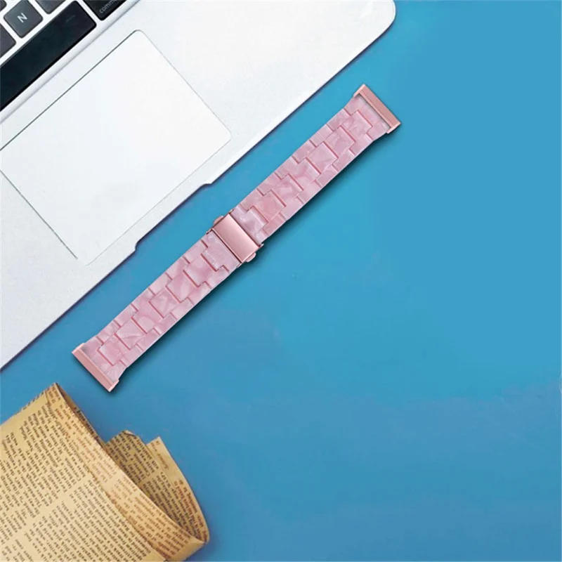 3 Beads Resin Watch Bands Stainless Steel Buckle Replacement Watch Strap for Fitbit Versa 3 / Fitbit Sense - Pearl Light Pink