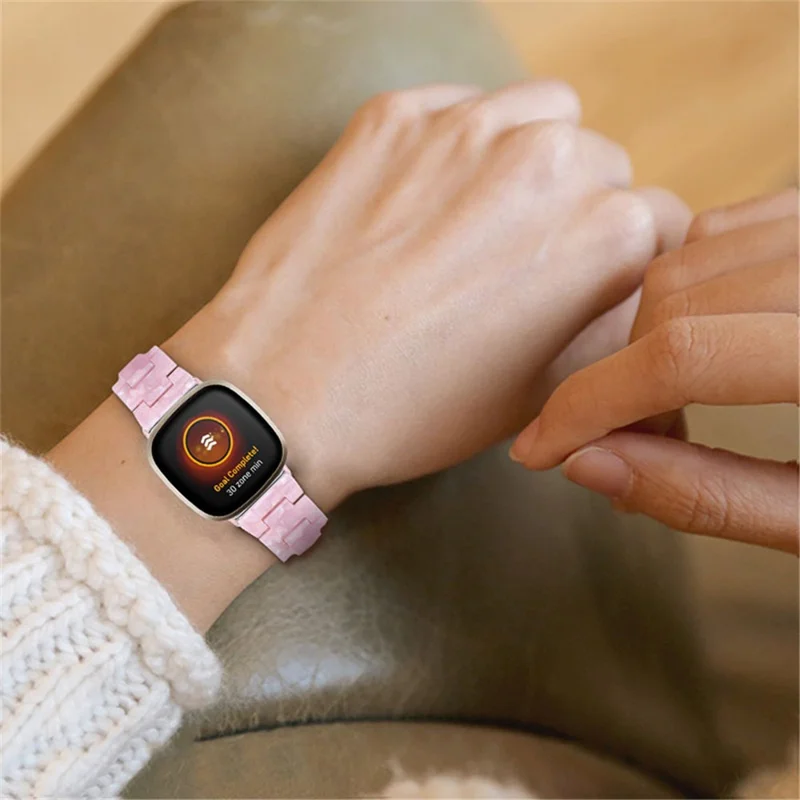 3 Beads Resin Watch Bands Stainless Steel Buckle Replacement Watch Strap for Fitbit Versa 3 / Fitbit Sense - Pearl Light Pink