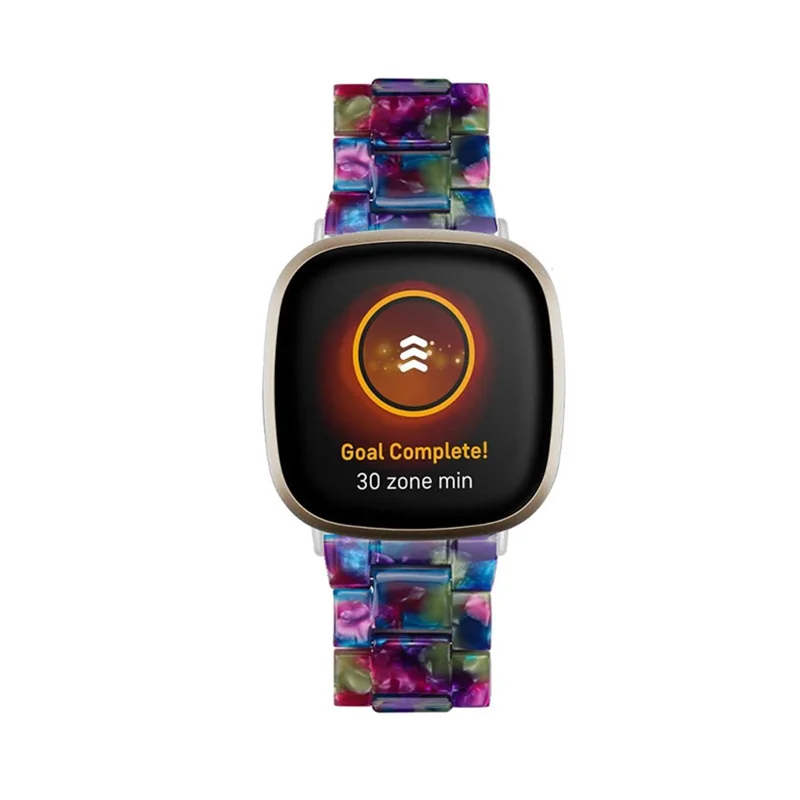 Harz-Armband-Armband 3-Perlen-Strap-Ersatz Für Fitbit Versa 3 / Fitbit Sense. - Lila / Grüne Blumen