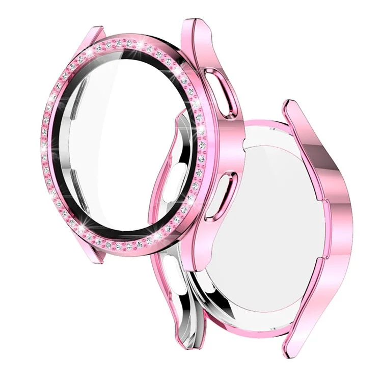 Étui pour montre PC avec film de protection d'écran en verre trempé pour Samsung Galaxy Watch4 40mm - Rose